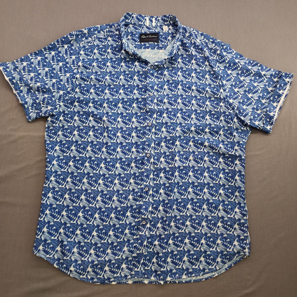 Robert‎ Graham Mens 3XL Tailored Fit Button Up Shirt Blue Floral Print